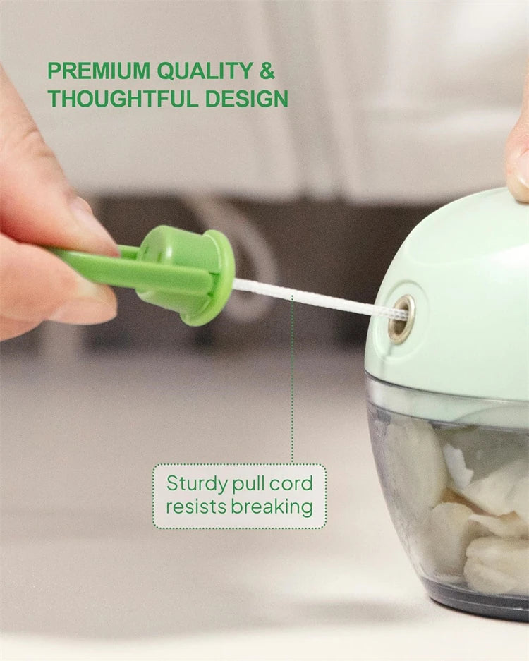 Pull String Food Chopper with Container – Manual Vegetable Chopper & Onion Cutter – Ideal for Garlic, Onions, Herbs & Veggies