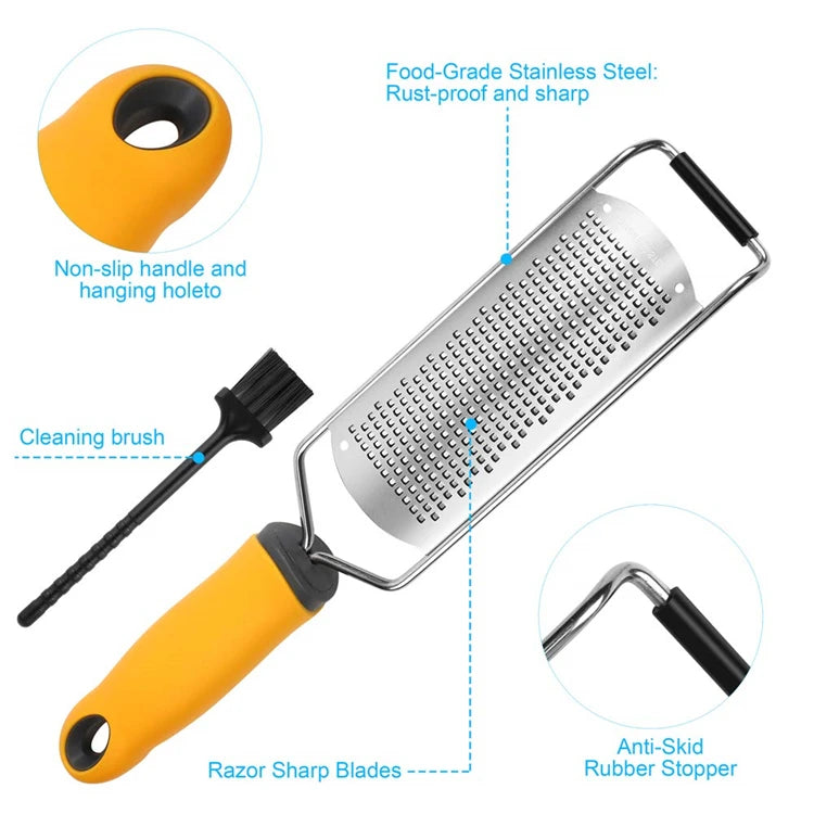 Stainless Steel Lemon Zester & Cheese Grater – Handheld Citrus Zester for Garlic, Ginger & Chocolate – Best for Zesting & Fine Grating – Available in Black, Red & Yellow Colours