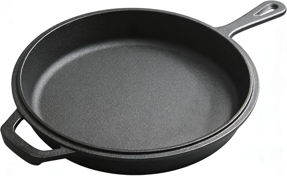 Cast Iron Casserole Pot with Frying Pan Lid – Pre-Seasoned 2-in-1 Dutch Oven Set with Ergonomic Handles – Best for Stews, Bread & Campfire Cooking