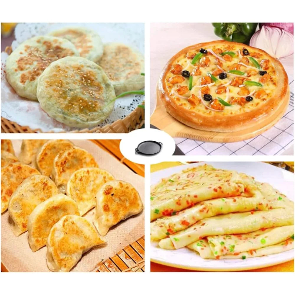 Cast Iron Pizza & Pancake Pan with Double Handles – Round Skillet for Hob, Oven & Campfire – Great for Pizza, Pancakes & Serving – Available in 30cm & 35cm
