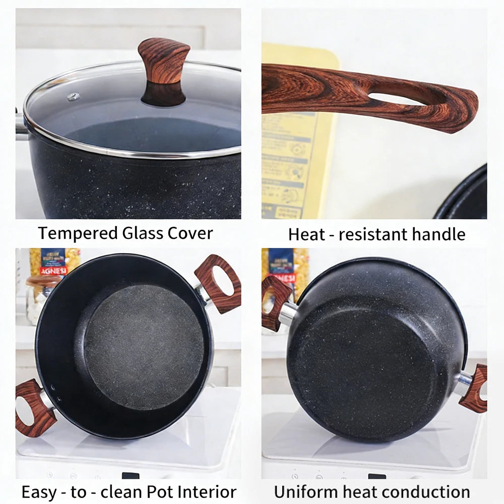 14 Piece Non-Stick Pots & Pans Set with Silicone Utensils – Maifan Stone Wok, Soup Pot & Frying Pan – Ideal for Home & Family Cooking