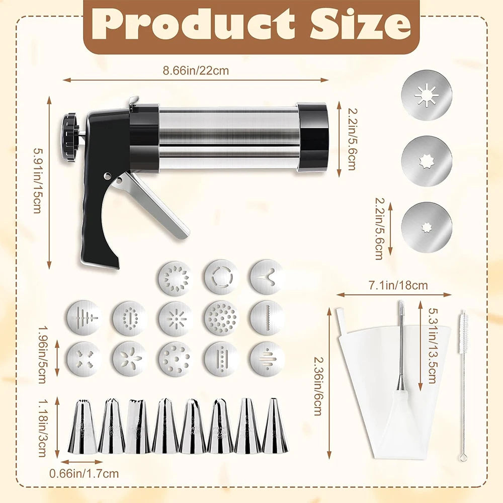 3-in-1 Stainless Steel Churro Maker & Cookie Press Kit – Spritz Biscuit Gun with Moulds – Great for Churros, Biscuits & Piped Desserts