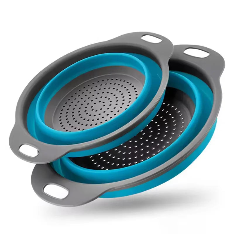 Collapsible Silicone Drain Basket – Foldable Fruit & Vegetable Washing Colander in Small, Large or 2-Piece Set – Best for Rinsing, Draining & Space Saving – Available in Blue, Green, Orange & Red Colours