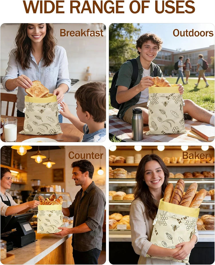 Reusable Beeswax Bread Bag – Linen & Cotton Sourdough Storage Bag – Ideal for Keeping Homemade Bread Fresh
