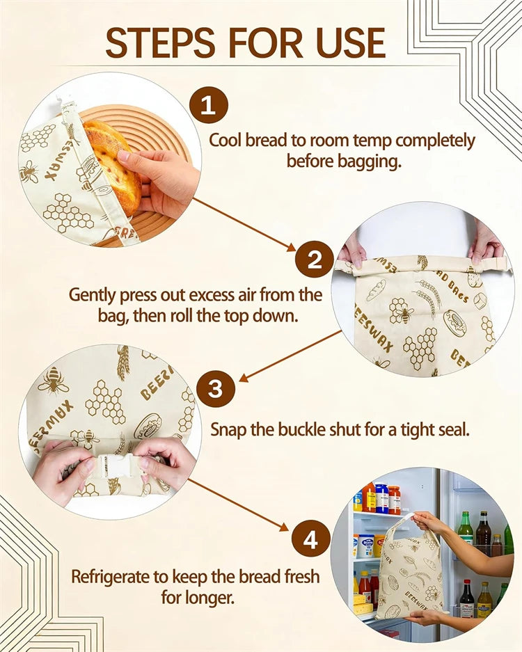 Reusable Beeswax Bread Bag – Linen & Cotton Sourdough Storage Bag – Ideal for Keeping Homemade Bread Fresh