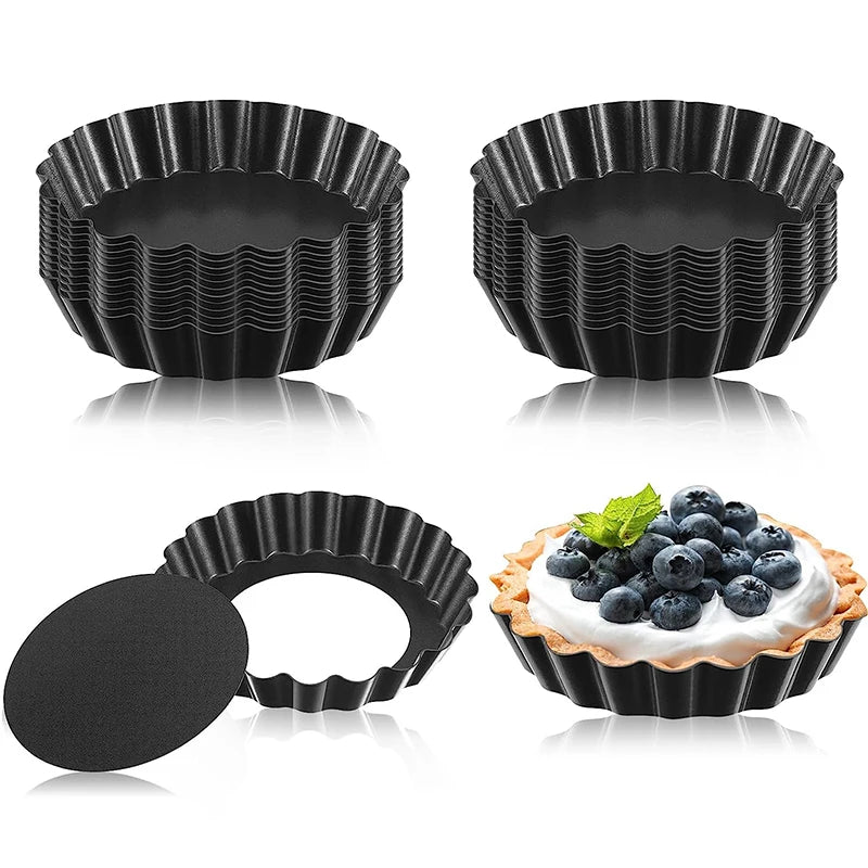 8cm Non-Stick Carbon Steel Mini Tart Pans with Removable Bottoms – Fluted Egg Tart Moulds – Great for Tarts, Quiches & Cupcakes – Available in 4 Pieces, 6 Pieces, 8 Pieces & 10 Pieces