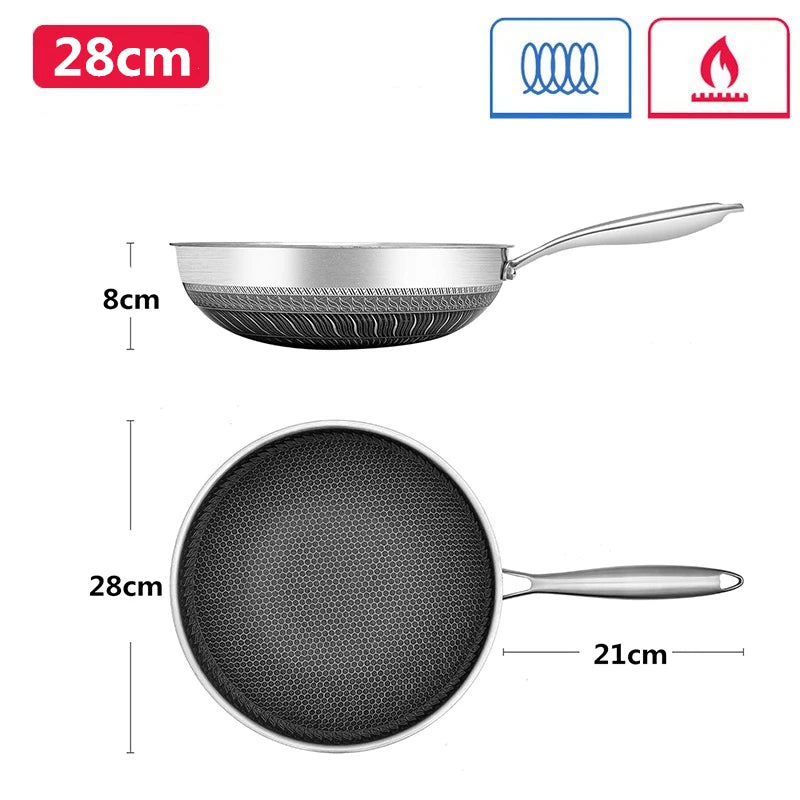 316 Stainless Steel Honeycomb Wok Pan 28 cm