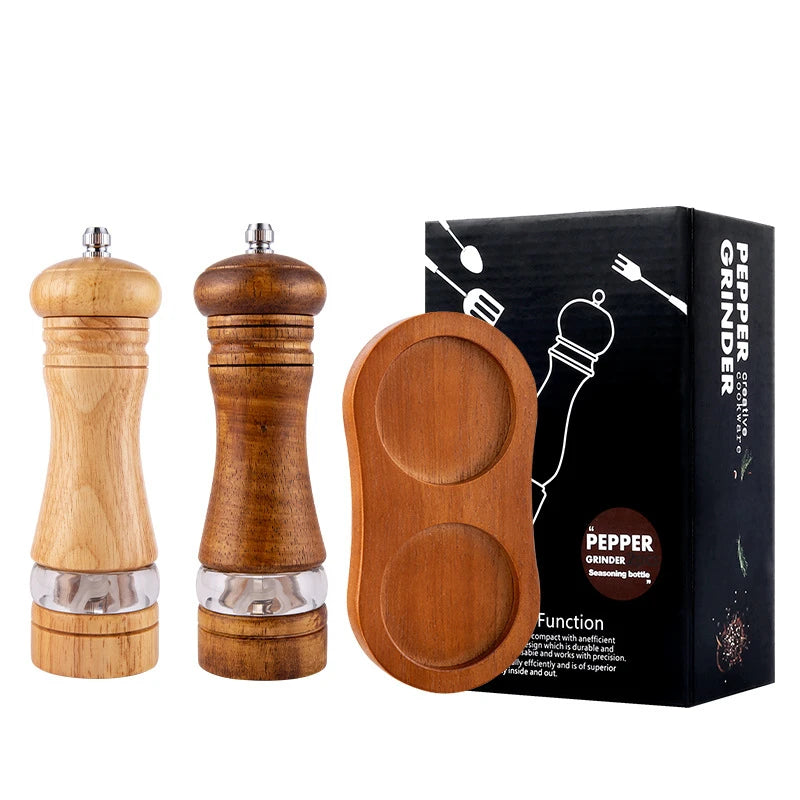 Classic Oak Wood Salt & Pepper Mill Set – Adjustable Manual Pepper Grinder & Salt Grinder with Ceramic Core – Best for the Kitchen & Dining Table Style 7