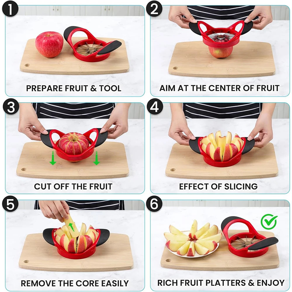 12 Blade Stainless Steel Apple Slicer & Corer – Sharp Apple & Mango Divider – Great for Thin Apple Wedges, Snacks & Lunch Boxes