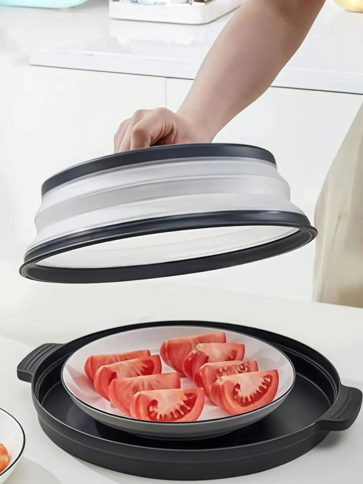 Microwave Food Splatter Cover Foldable Multifunction Splash Collapsible Guard Kitchen Gadget Colander for Meal Steaming Tray