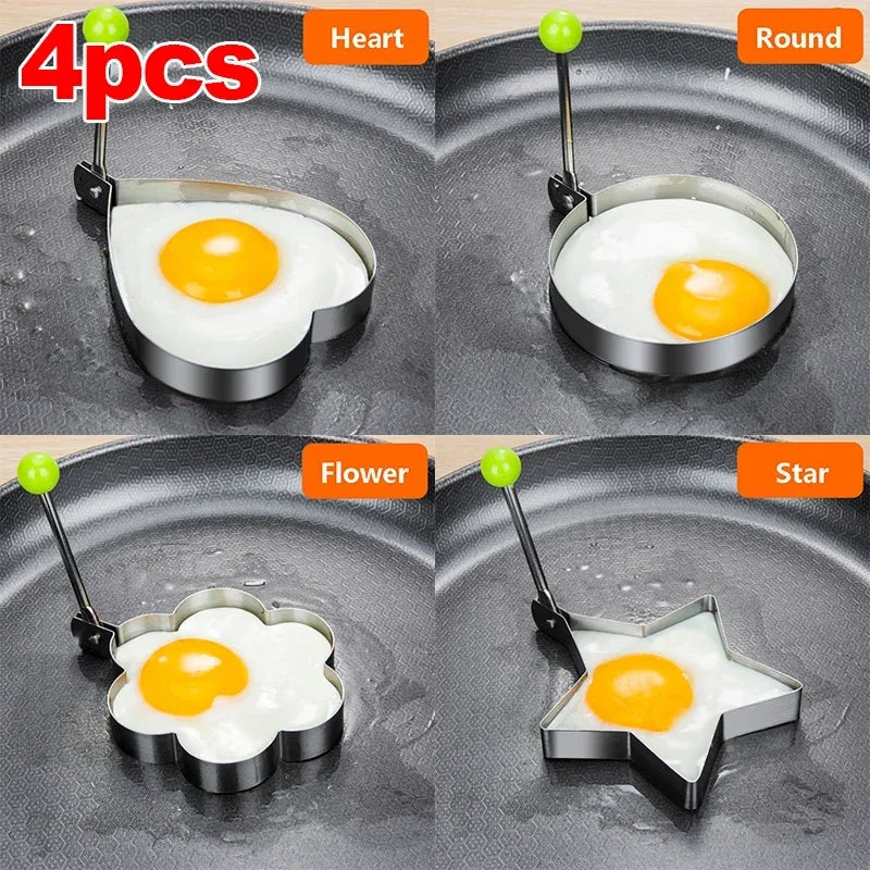 Stainless Steel Heart & Shaped Egg Moulds with Handles – Fried Egg & Pancake Rings – Great for Breakfasts, Omelettes & Special Occasions – Available in Singles & Sets
