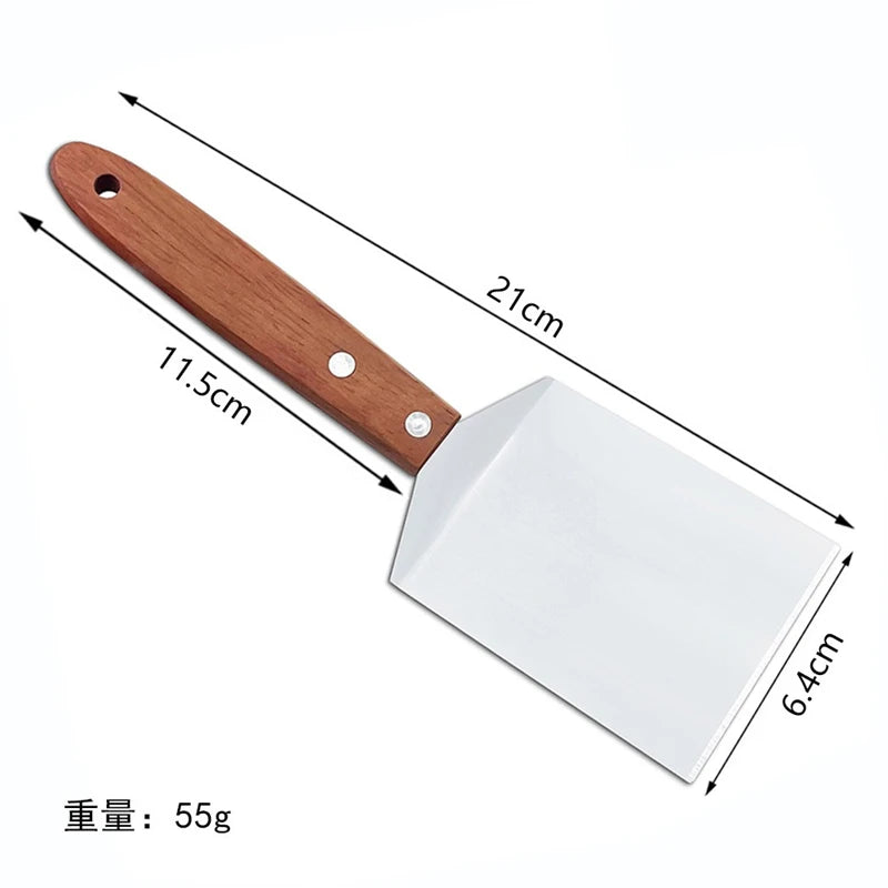 Stainless Steel Griddle Spatula & Grill Scraper with Wooden Handle – Square Head Burger Turner & Pizza Shovel – Perfect for BBQ, Steaks & Pancakes