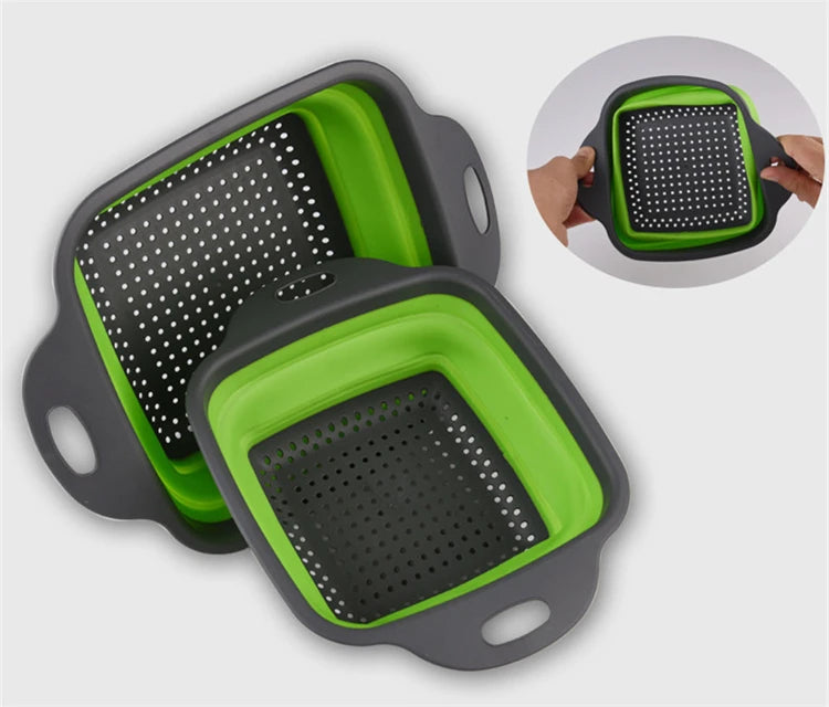 Square Collapsible Silicone Colander – Foldable Food, Fruit & Vegetable Strainer – Great for Draining Pasta & Saving Cupboard Space – Available in Green, Blue, Red & Orange Colours