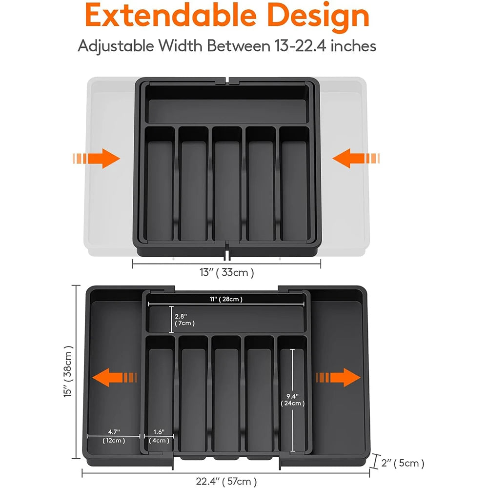 Expandable Cutlery & Utensil Drawer Organiser Tray – Adjustable Flatware Holder – Perfect for Kitchen Drawers – Available in Black, White & Grey Colours