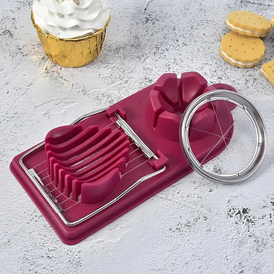 2-in-1 Egg Slicer & Wedger – Stainless Steel Wire Egg Cutter with Hanging Hole – Best for Salads, Sandwiches & Garnishes – Available in Red & White Colours