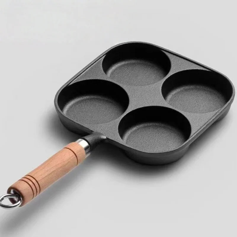 Cast Iron 4-Hole Breakfast Egg Pan – Gas & Induction Compatible | 4 Shape Options