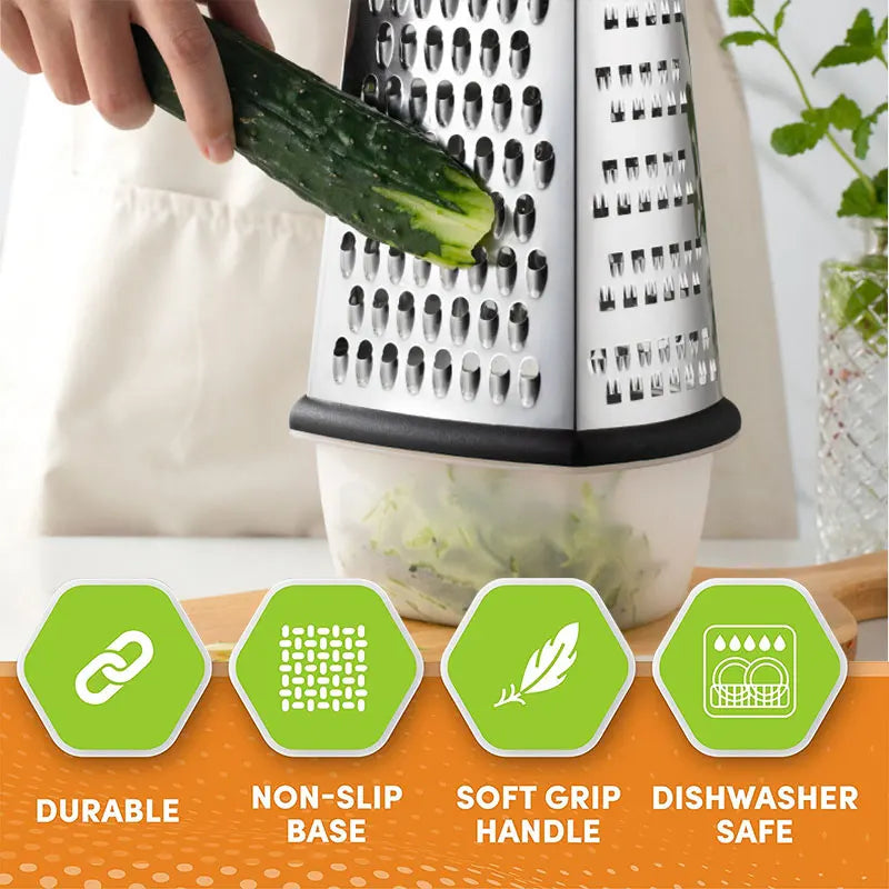 4-Sided Stainless Steel Grater with Storage Box Container-Perfect for Cheese and Vegetable Prep in the Kitchen-Size:23 x 14 x 11.5 cm