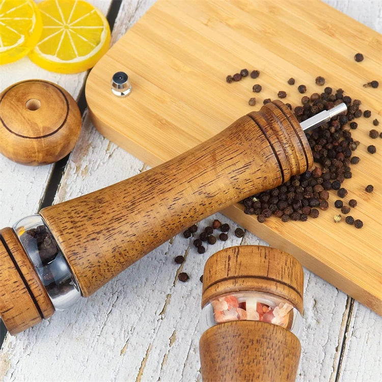 Classic Oak Wood Salt & Pepper Mill Set – Adjustable Manual Pepper Grinder & Salt Grinder with Ceramic Core – Best for the Kitchen & Dining Table