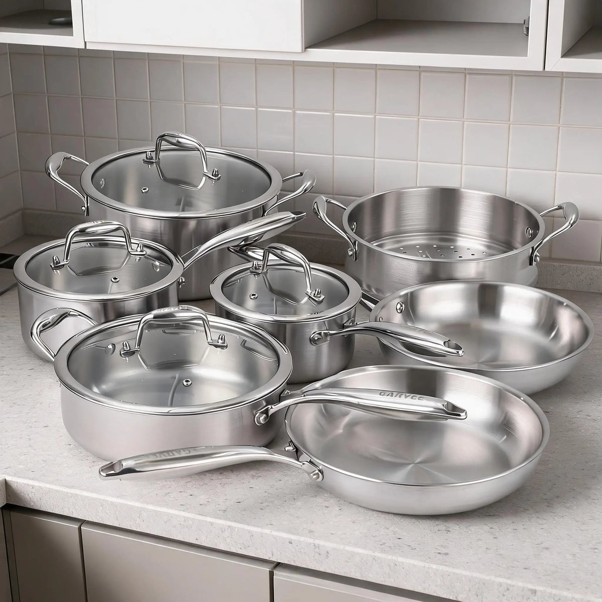 11 Piece Tri-Ply Stainless Steel Cookware Set with Lids – Professional Pots & Pans with Stay-Cool Riveted Handles – Best for Induction, Oven & Family Cooking