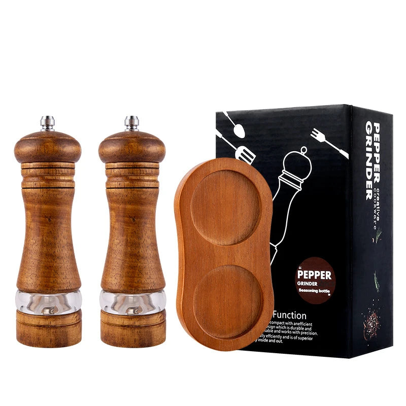 Classic Oak Wood Salt & Pepper Mill Set – Adjustable Manual Pepper Grinder & Salt Grinder with Ceramic Core – Best for the Kitchen & Dining Table Style 6