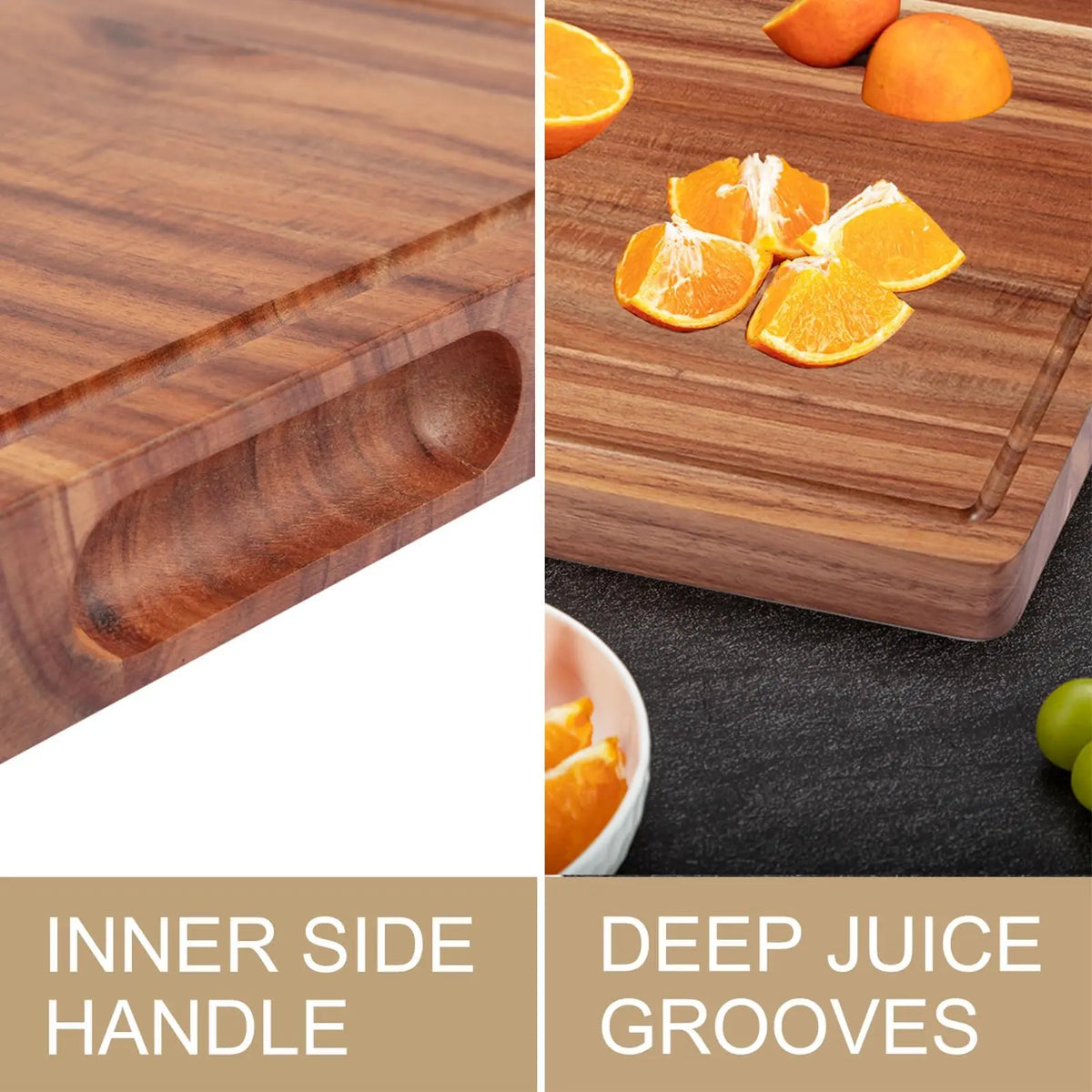 Acacia Wood Chopping Board – Thick Reversible Butcher Block with Juice Groove – Best for Carving, Cheese & Serving – Available in Small & Medium