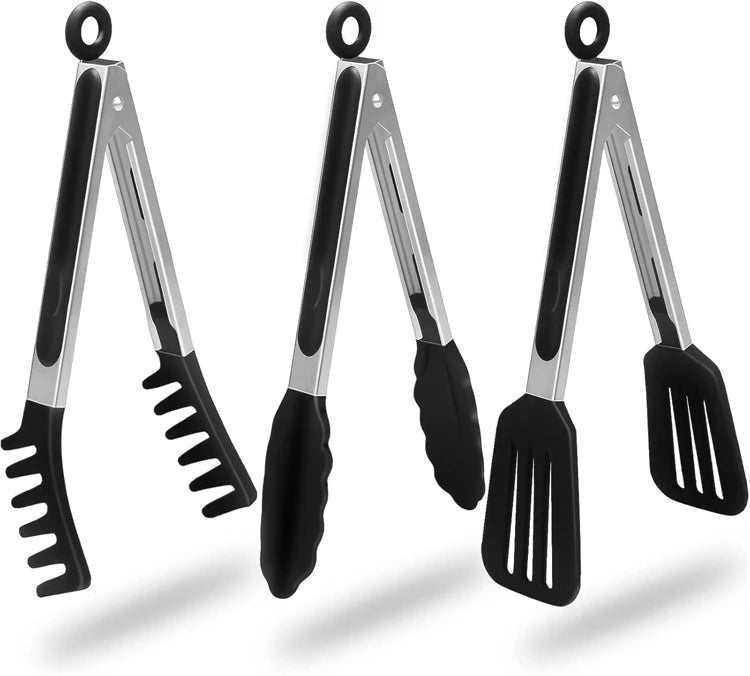 Stainless Steel Kitchen Tongs with Silicone Tips – Nonstick Cooking & BBQ Grilling Tongs – Best for Serving, Frying & Salads