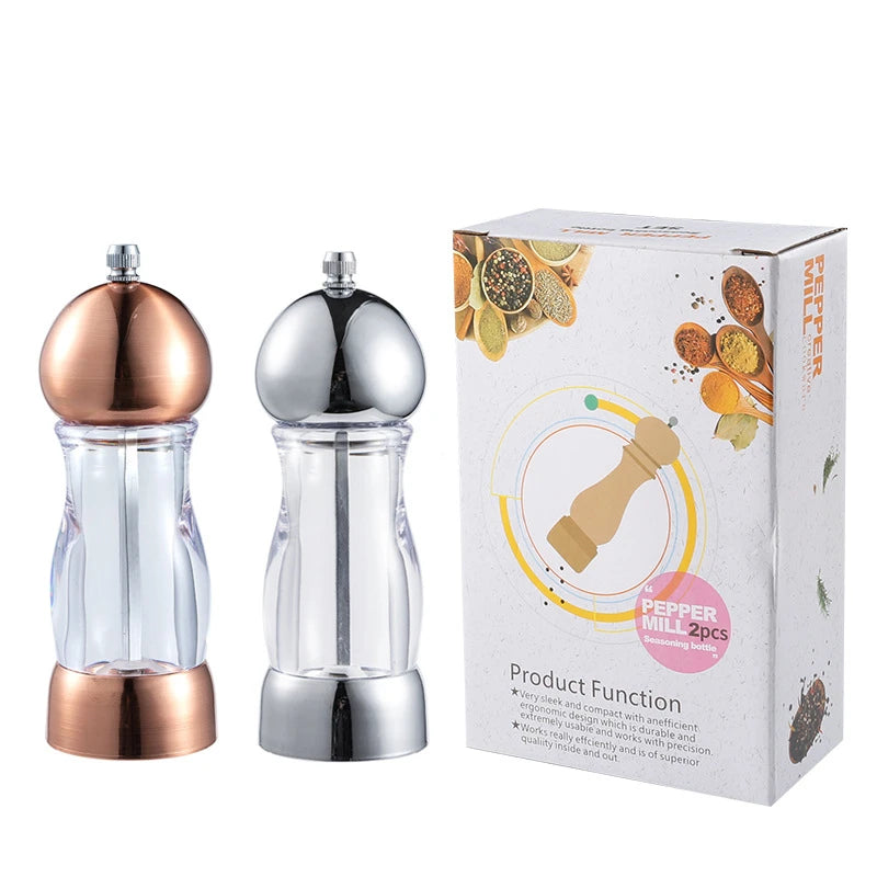 6 Inch Acrylic Salt & Pepper Mill – Manual Salt & Pepper Grinder with Adjustable Ceramic Coarseness – Refillable Peppercorn Grinder – Great for Sea Salt & Peppercorns for the Kitchen & Dining Table