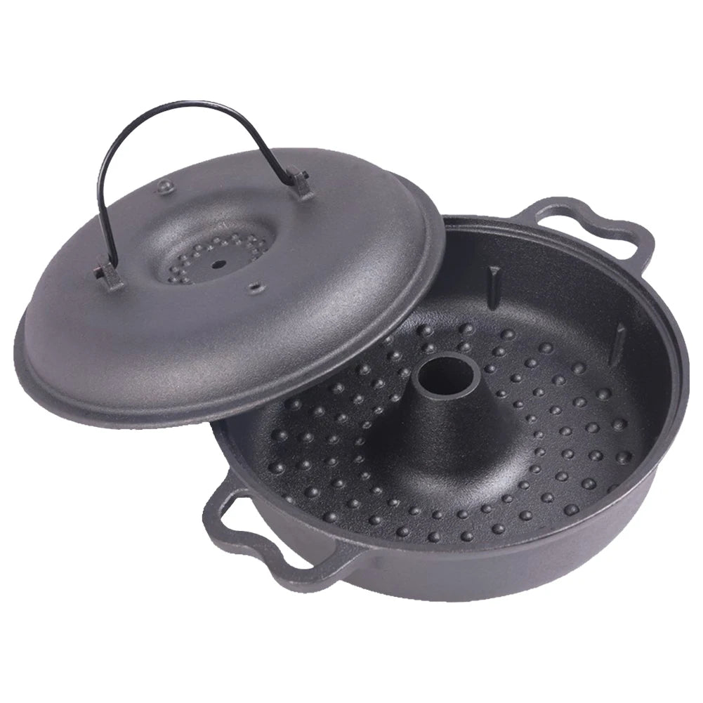 Cast Iron Sweet Potato Roaster with Lid – Garlic Roaster & Baking Pot with Centre Air Vent – Ideal for Camping, Patio & Backyard Cooking (25cm)