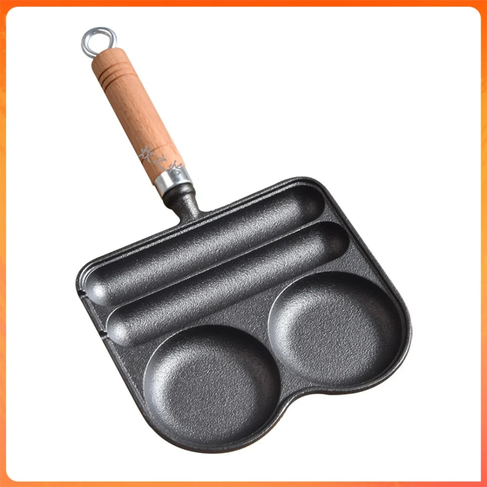 Egg Frying Pan Nonstick 4 Section Skillet With Heat Resistant Handle Cooking Pan Divided Pan Gas Induction Compatible