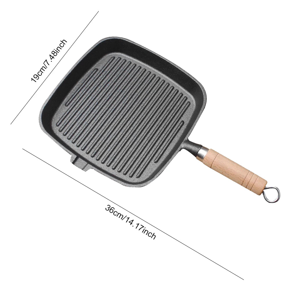 Iron Steak Pan with Folding Wooden Handle – Uncoated Skillet for Indoor & Outdoor Cooking – Perfect for Steaks, Fish & Crispy Vegetables