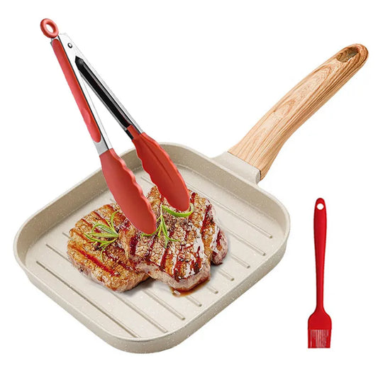Non-Stick Grill Pan – Skillet for Indoor & Outdoor Grilling – 19cm Square Perfect Griddle for Steak, Meat, and Vegetables – Compatible with All Stovetops – Available in Black or White, and in 1-Piece or 3-Piece Sets (