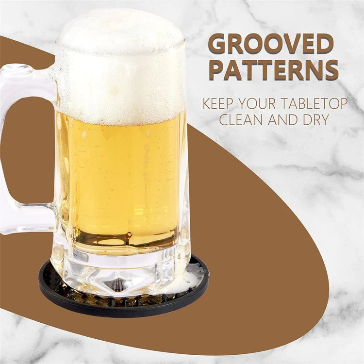 6 Pack Silicone Drink Coasters with Holder – Heat Resistant Non-Slip Cup Mats – Ideal for Protecting Tables & Worktops – Available in Black, Brown, Grey, Green, Blue & Sky Blue Colours