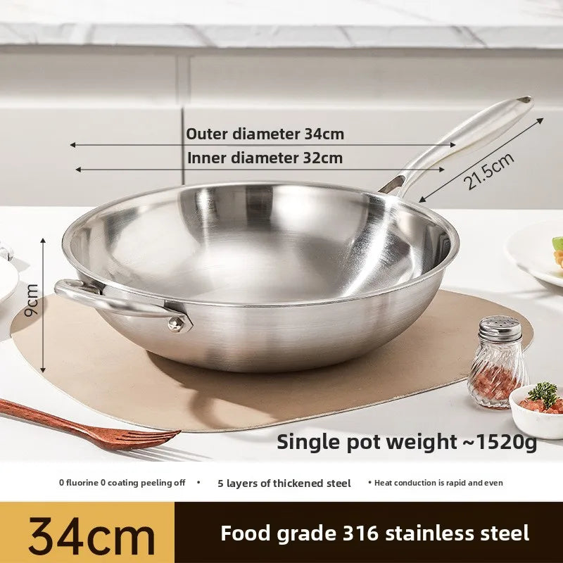 Food-grade 316 Stainless Steel Wok 34CM