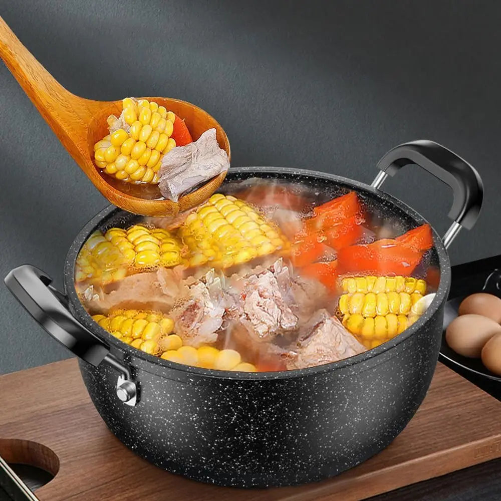 Maifan Stone Coated Non-Stick Stock Pot with Glass Lid & Double Handle Design – Deep Cooking Pot for Soups, Stews, Pasta, Simmering, Sautéing, Curries & One-Pot Family Meals – Compatible with Gas, Electric & Induction  – Available in 22cm & 26cm
