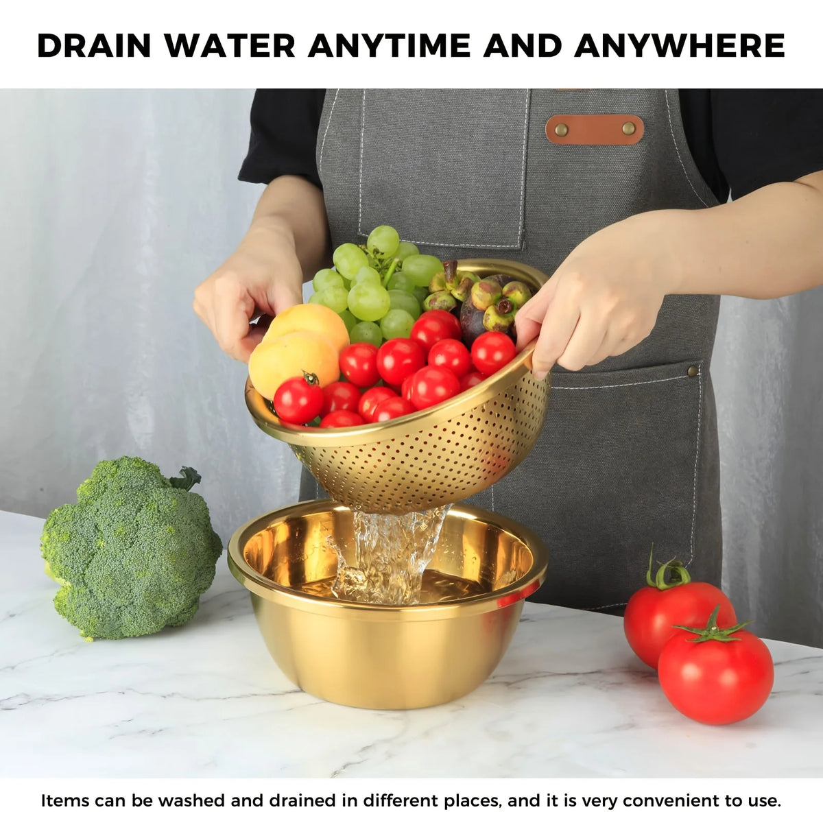 2PC Stainless Steel Strainer & Steamer Set | Dishwasher Safe for Rice Pasta Veggies | Rustproof Heavy Duty Space Saving Tools