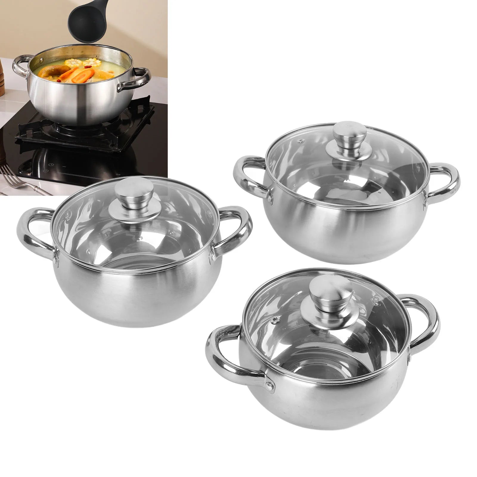 Stainless Steel Soup Pot Set — 3 Piece