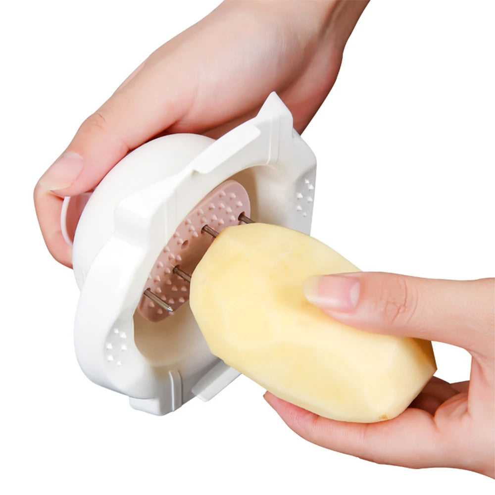 Stainless Steel Finger Guard Food Holder – Anti-Cut Hand Protector for Mandoline Slicers – Best for Slicing Potatoes, Onions & Carrots Safely – Available in Pink & Blue Colours