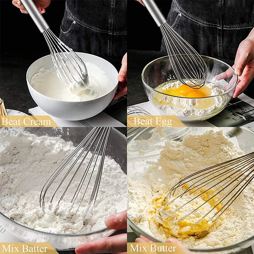 3 Piece Stainless Steel Balloon Whisk Set – 8, 10 & 12 Inch Wire Whisks with Stainless Grips – Perfect for Whisking, Beating & Blending
