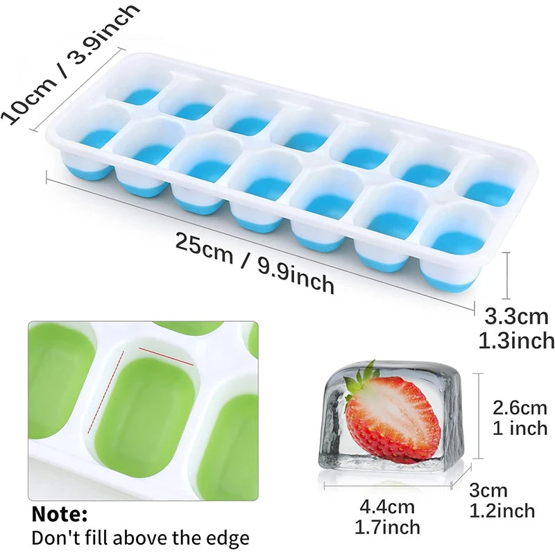 Easy-Release Ice Cube Tray with Lid – 14 Cube Stackable Ice Mould – Best for Chilling Water, Juice & Iced Coffee – Available in Pink, Green, Yellow & Blue Colours