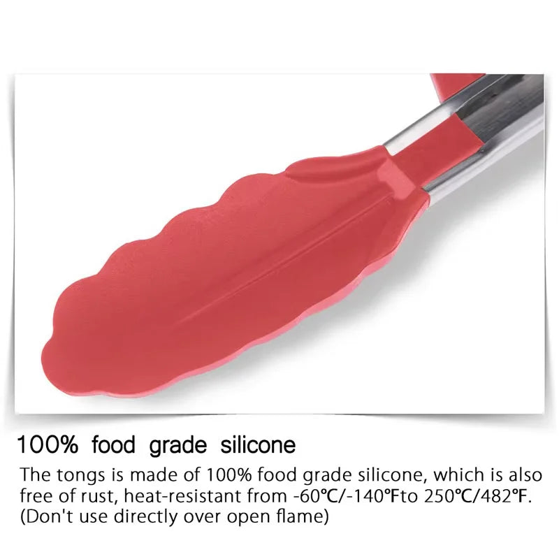 Heat Resistant Stainless Steel Cooking Tongs with Silicone Tips – Self-Standing Kitchen & BBQ Tongs – Perfect for Salads, Grilling & Serving – Available in Black & Red, 8 or 12 Inch