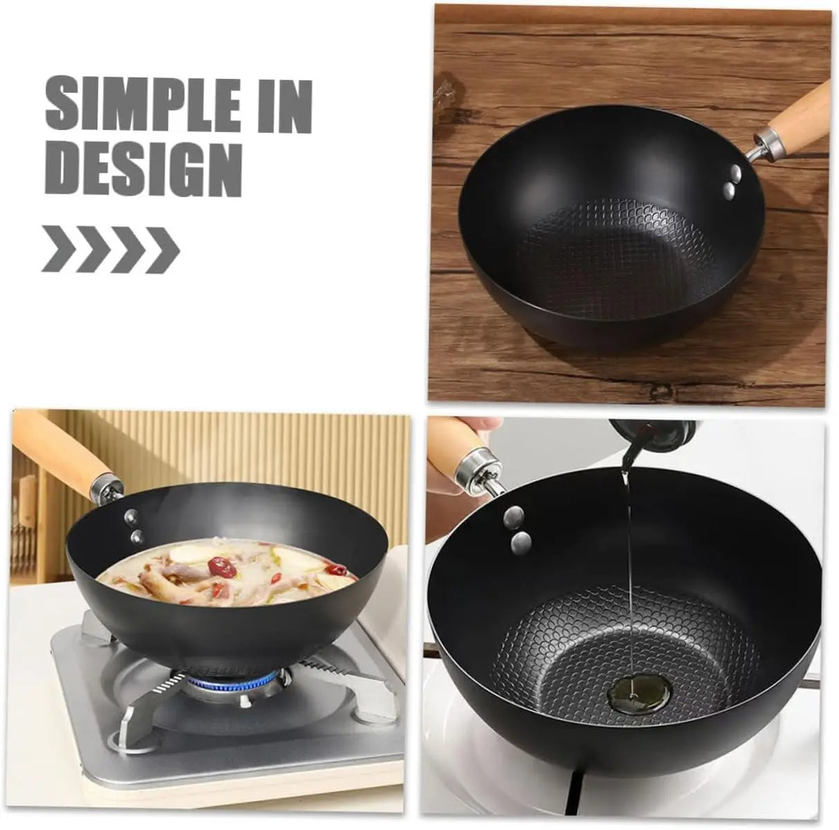 Flat Bottom Iron Wok – Uncoated Stir-Fry Wok for Induction & Gas Hobs, with or without Lid – Perfect for Stir-Fries & Fried Rice – Available in 20cm, 22cm & 28cm