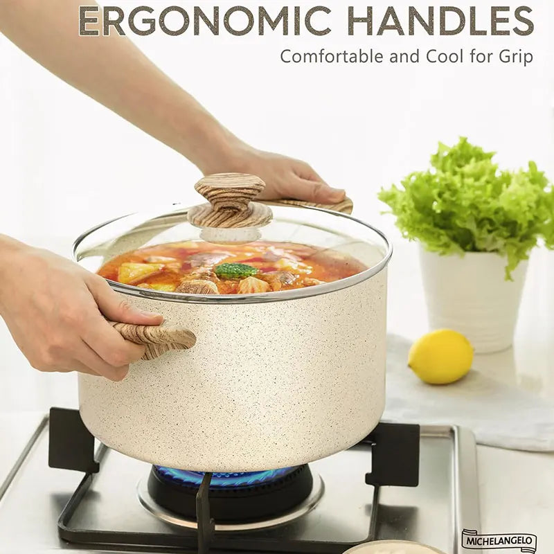 Stock Pot with Glass Lid & Wooden Handles-Available in Black & White Colour  – Capacity: 5L