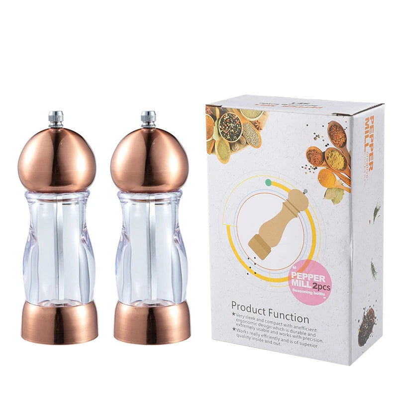6 Inch Acrylic Salt & Pepper Mill – Manual Salt & Pepper Grinder with Adjustable Ceramic Coarseness – Refillable Peppercorn Grinder – Great for Sea Salt & Peppercorns for the Kitchen & Dining Table