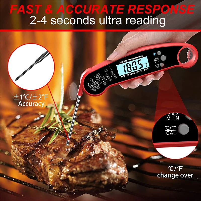 Digital Meat Thermometer with Stainless Steel Probe – Instant Read Food Thermometer – Ideal for Grilling, Roasting & Everyday Cooking