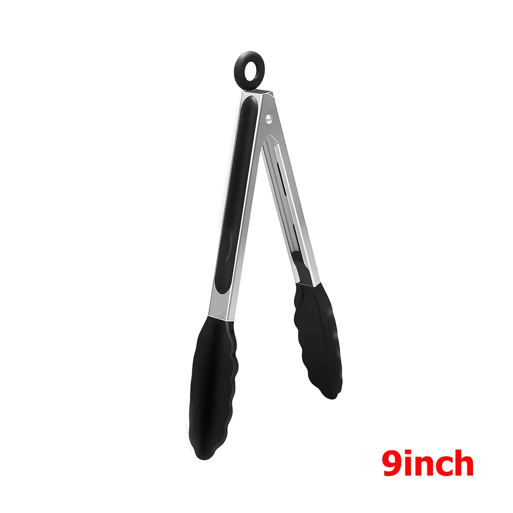 Stainless Steel Kitchen Tongs with Silicone Tips – Nonstick Cooking & BBQ Grilling Tongs – Best for Serving, Frying & Salads