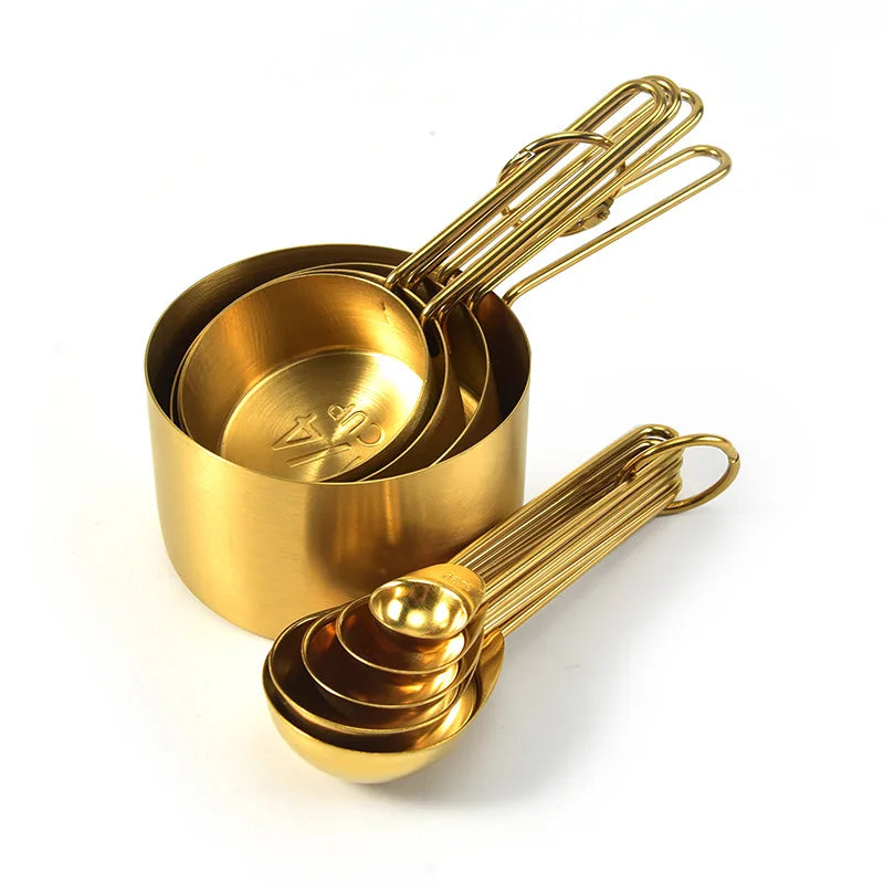 Gold Stainless Steel Measuring Cups & Spoons Set-4 Sizes 9pcs Set ,8pcs Set , 5 Measuring Spoons Set ,4 Measuring Cups Set options