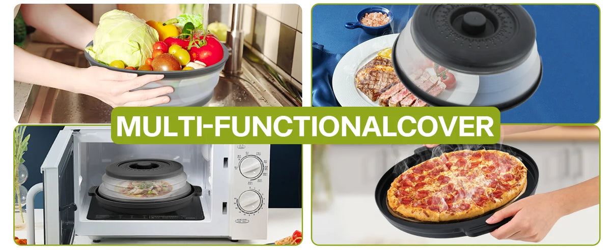Microwave Food Splatter Cover Foldable Multifunction Splash Collapsible Guard Kitchen Gadget Colander for Meal Steaming Tray