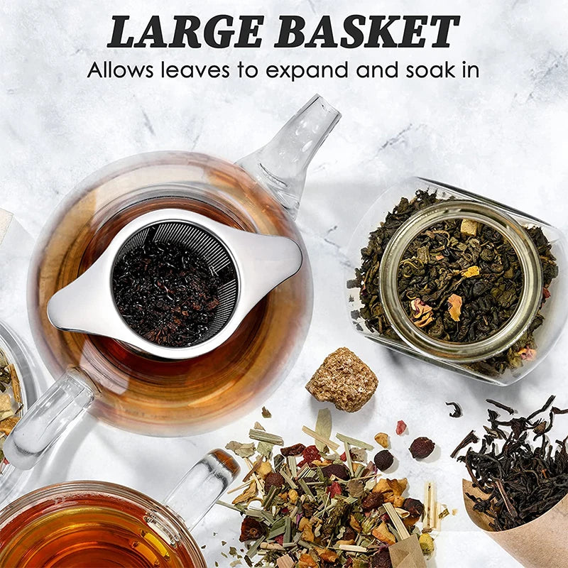 Large Stainless Steel Tea Infuser with Double Handles – Fine Mesh Loose Leaf Tea Strainer & Steeper – Great for Mugs, Cups & Teapots – Available With or Without Lid