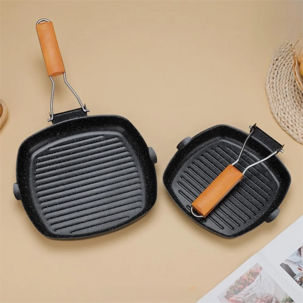 Foldable Cast Iron Frying Pan with Wooden Handle – Hand-Forged Uncoated Camping Skillet – Great for Steaks, Picnics & Outdoor BBQ – Available in 20cm, 24cm & 28cm