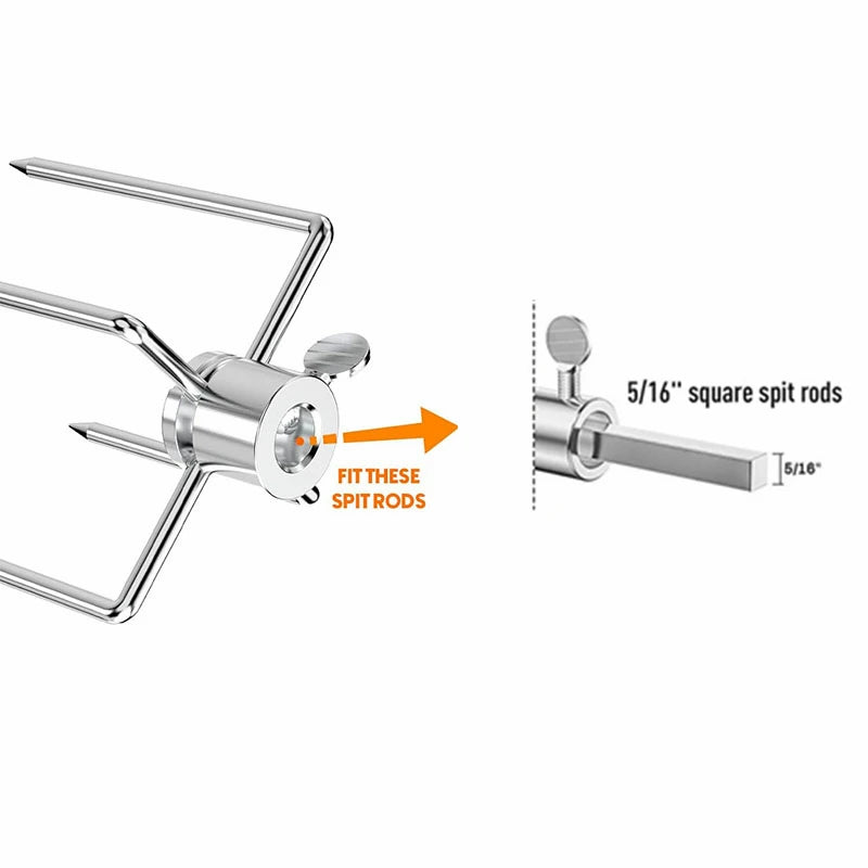 2 Piece Heavy-Duty Stainless Steel Rotisserie Forks – Grill Spit Meat Forks for 3/8 & 5/16 Inch Square Spit Rods – Best for BBQ Rotisserie Roasting